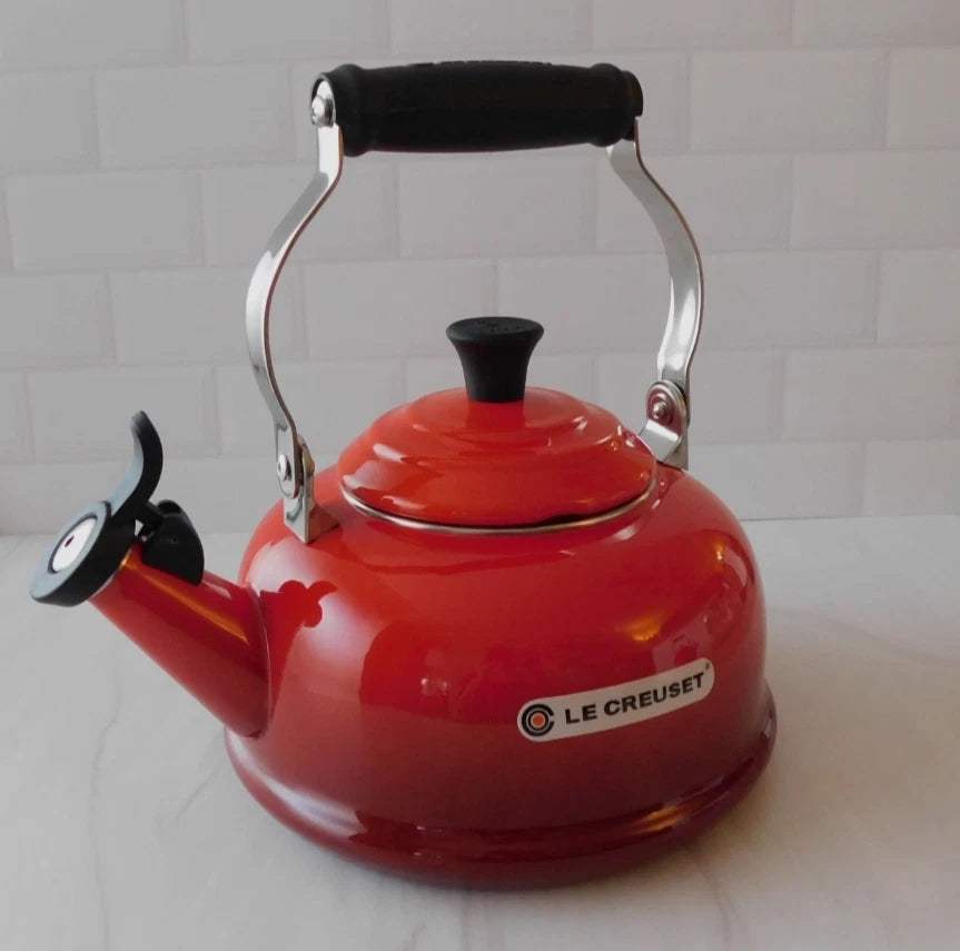 Le Creuset Enamel on Steel 1.7 Quart Whistling Tea Kettle in Cerise - New