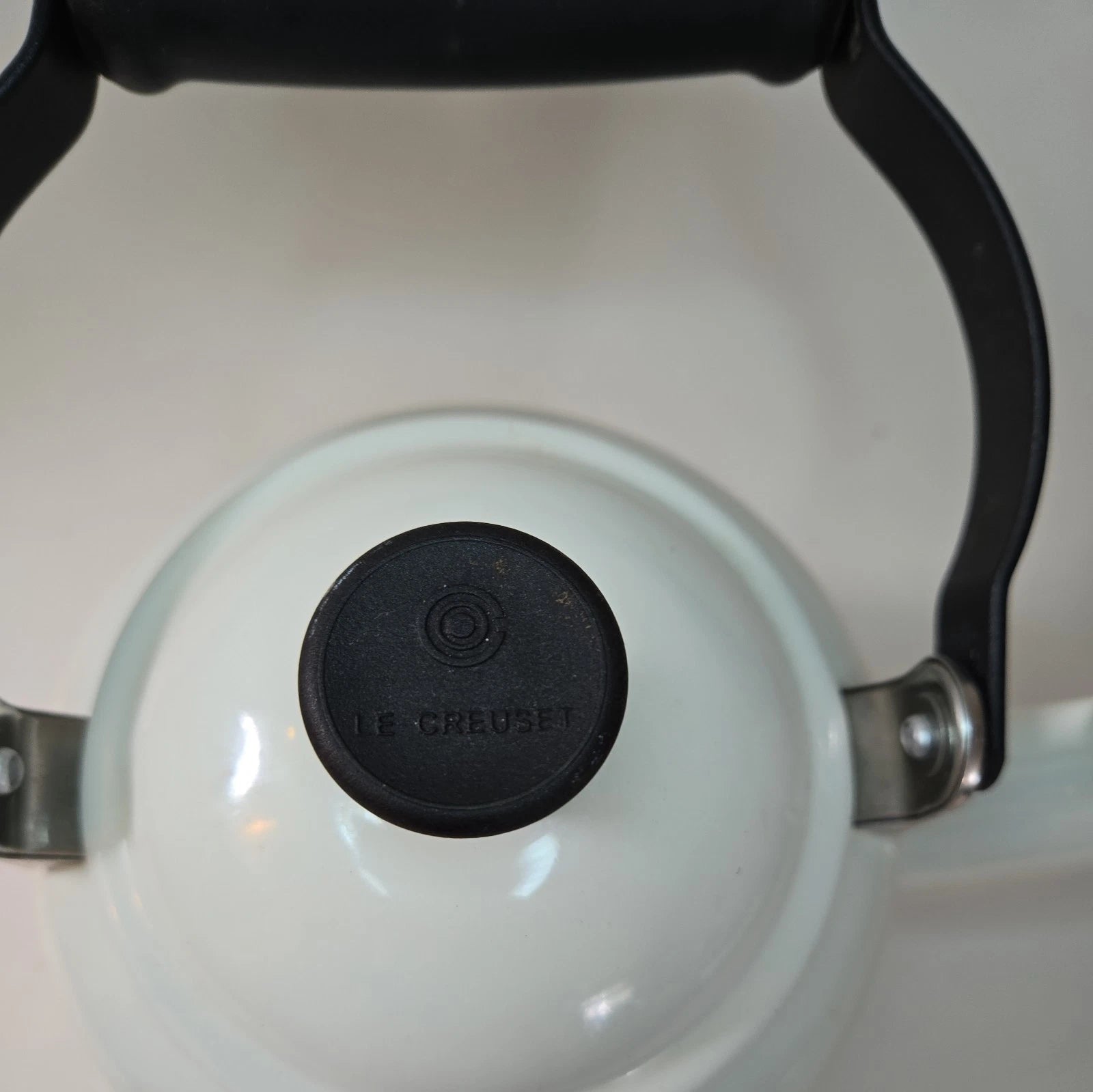 Vintage Le Creuset Whistling Tea Kettle White Enamel Steel 1.25  - Enamel/Steel