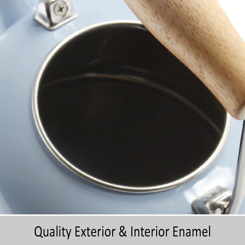SVEN Enamel on Steel Whistling Teakettle with Natural Wood handle, 1.4 quarts...