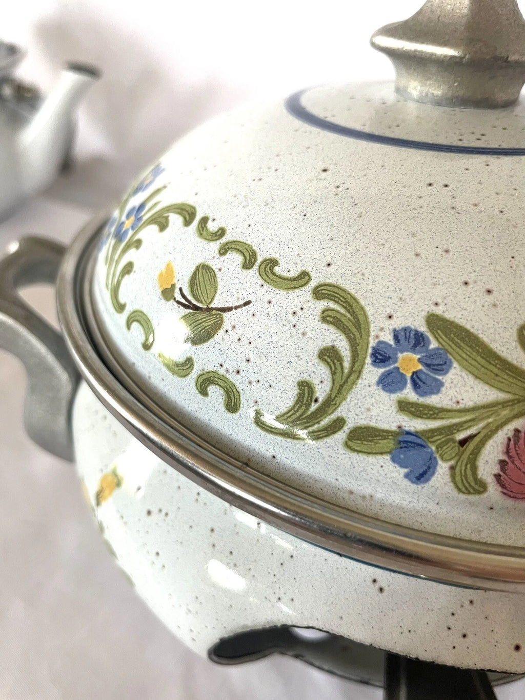 RARE SET - Vintage ASTA Enamel Cookware Teapot, Casserole Pot, & Fondue Set