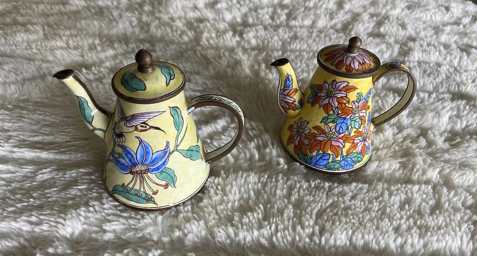 Collector’s Hand Painted Enamel Teapot Flowers  Butterflies Kelvin Chen Unsigned