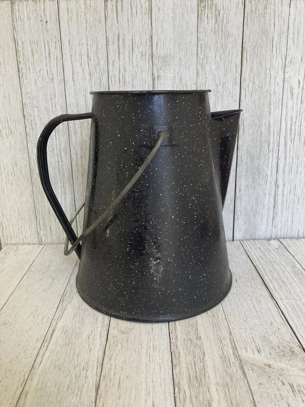 Black Enamelware Enamel Coffee Pot Camping Cowboy Speckled Farmhouse -NO LID