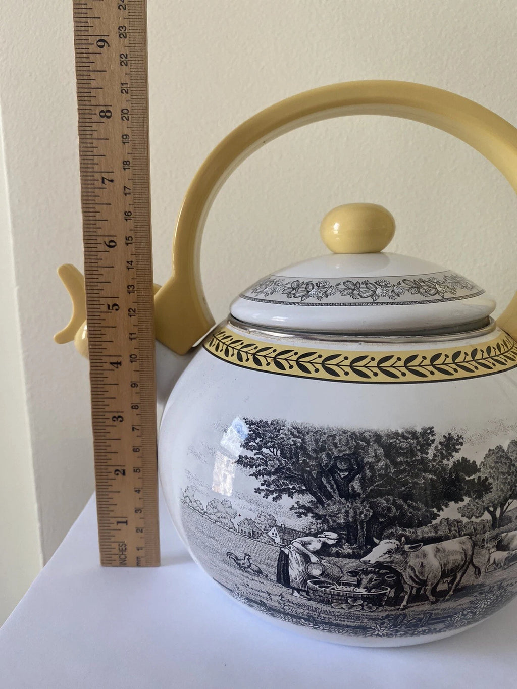 Rare Vintage Villeroy & Boch Audun Ferme Enamel Tea Kettle Teapot AS IS