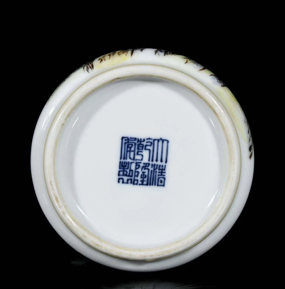 Qianlong Signed Pair Old Chinese Colour Enamel Vase W/flower N3582