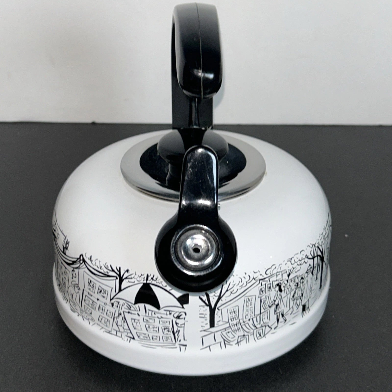 Vintage Mikasa Enamelware Parisian Scenes Whistling Tea Kettle