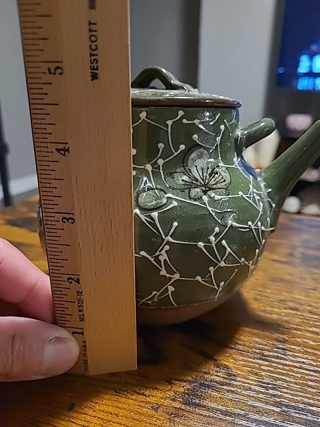 Vintage Japanese Teapot, Raised Pottery Enamel Detail,Does Have Chips