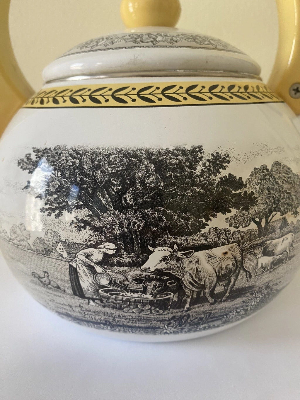 Rare Vintage Villeroy & Boch Audun Ferme Enamel Tea Kettle Teapot AS IS