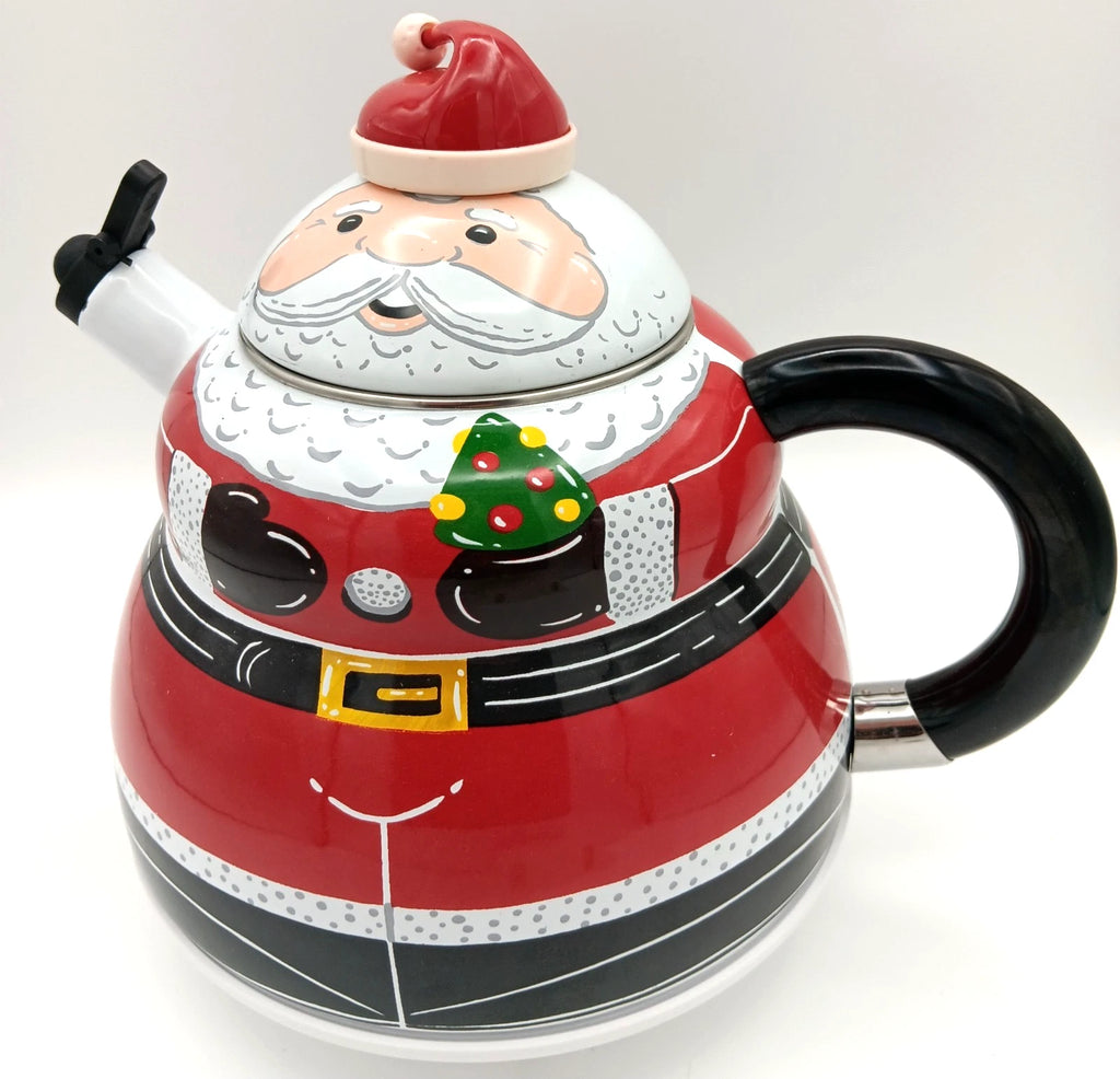 ROSCHO Santa Claus Enamel Whistling Tea Kettle Holiday 3 Quart - NEW