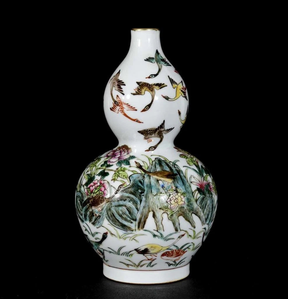 Qianlong Signed Old Chinese Colour Enamel Vase W/bird N3361