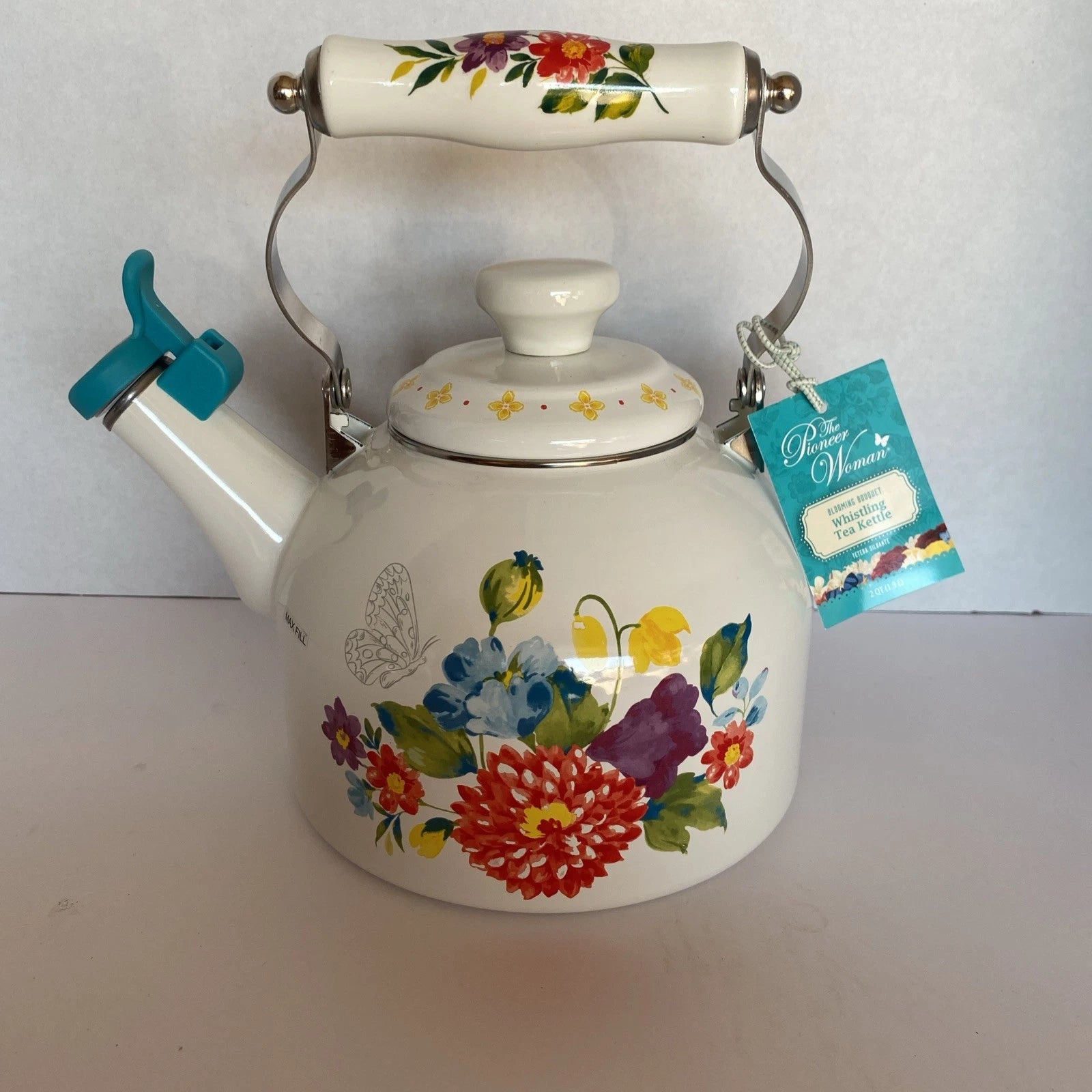 Pioneer Woman ~ Blooming Bouquet ~ 2-Quart Tea Kettle ~ Enamel on Steel ~ Floral