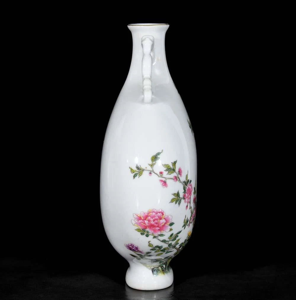 28CM Yongzheng Signed Old Chinese Colour Enamel Vase W/bird N3654