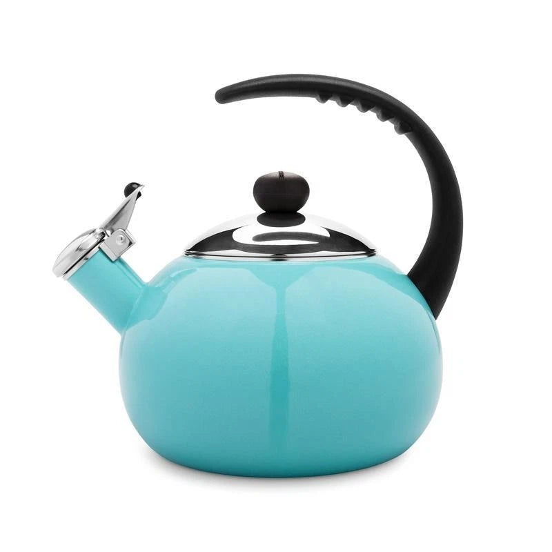 Induction Safe Enamel Tea Kettle Whistling Ergonomic Handle Kitchen Cookware New