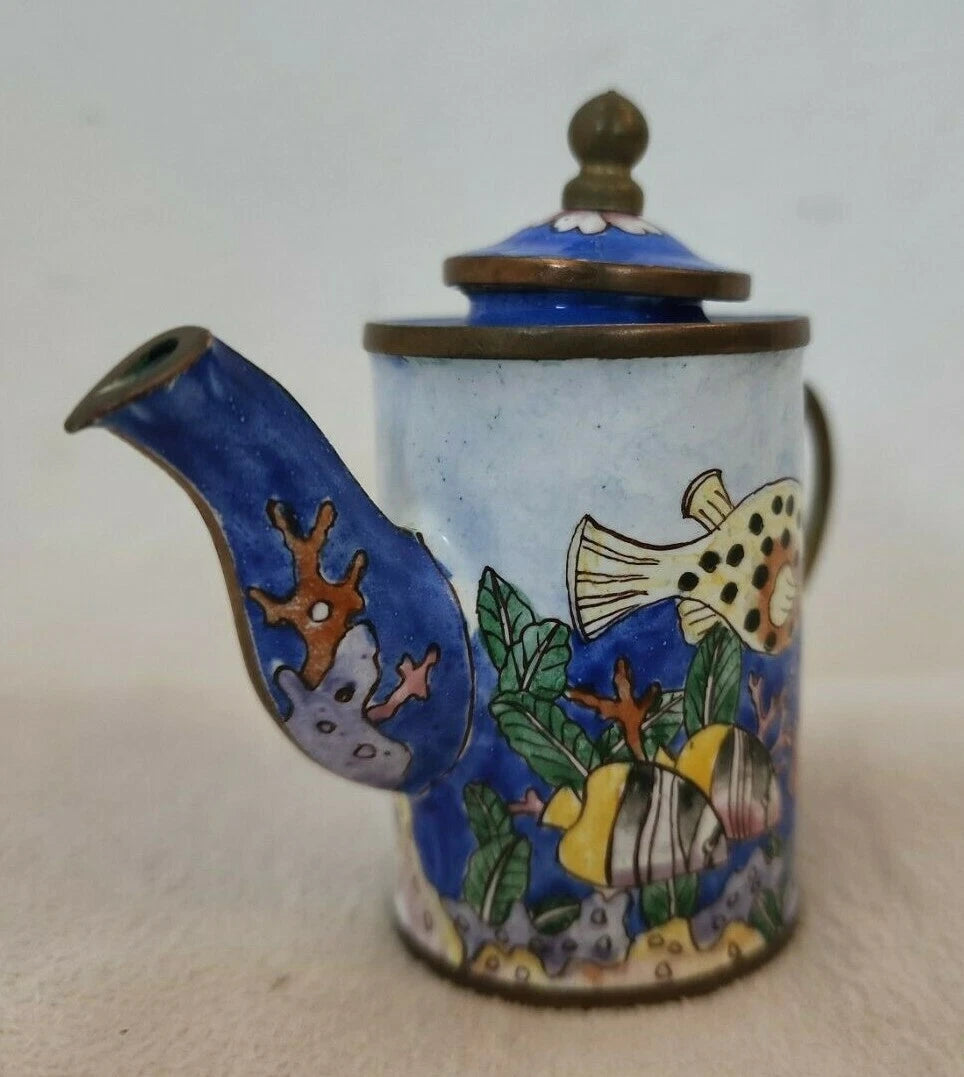 Empress Arts Miniature Enamel Teapot Ocean Sea Fish