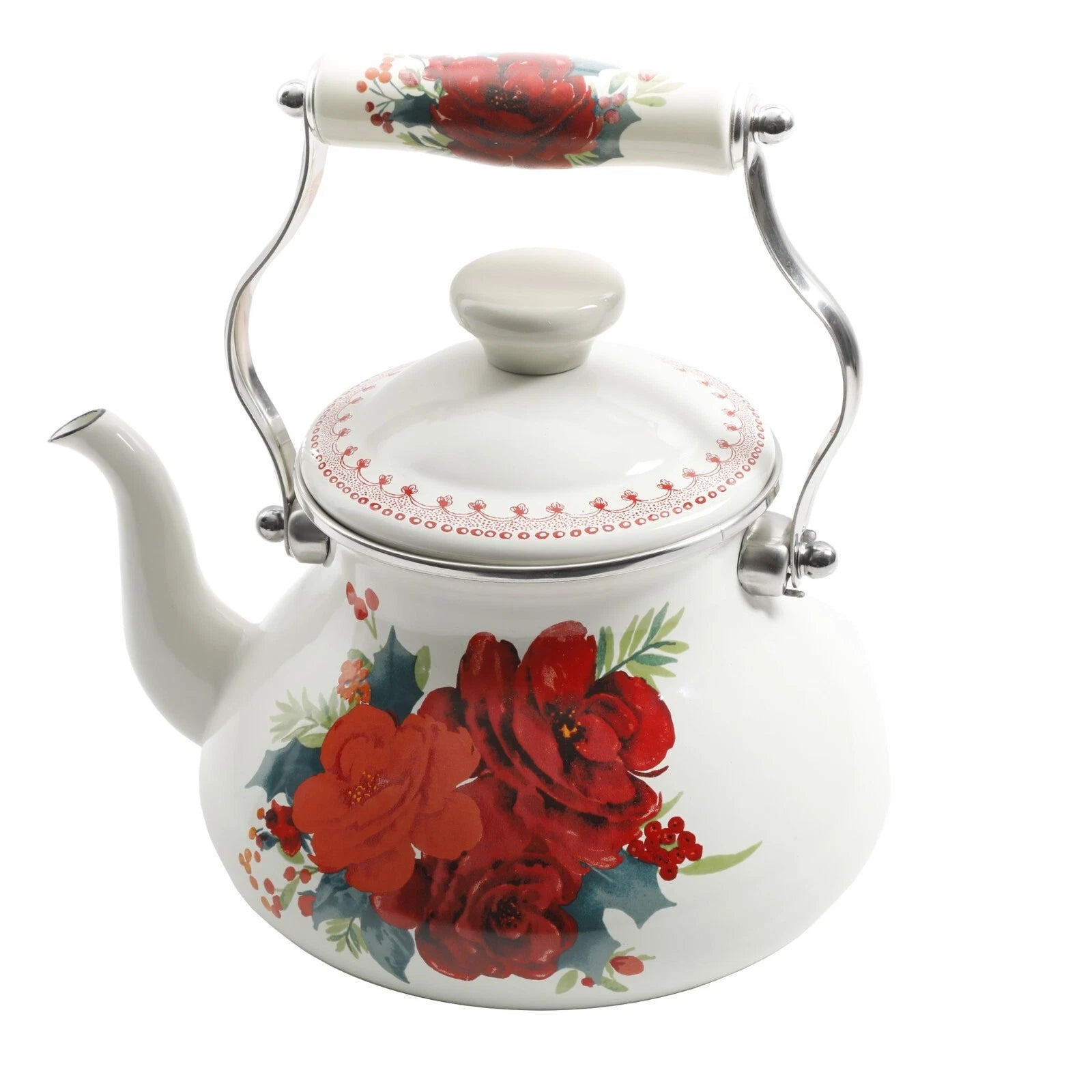 Pioneer Woman Teapot Kettle 1.9 Quart Farmhouse Decor Cheerful Rose Ree Drummond