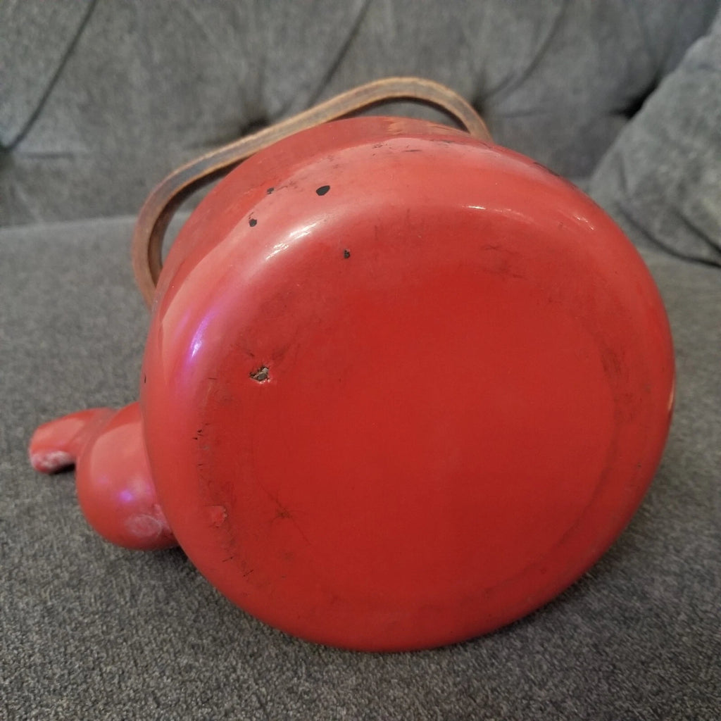 RED Enamelware Graniteware Coffee Tea Pot Vintage Bamboo Knob & Handle 4 DISPLAY