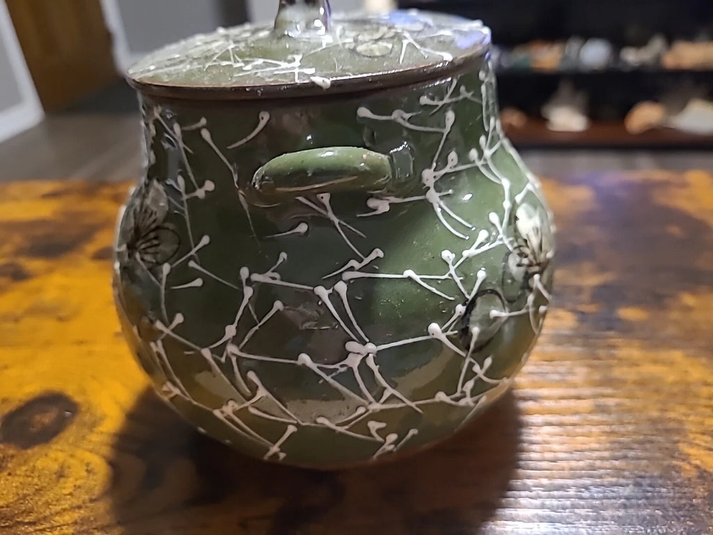 Vintage Japanese Teapot, Raised Pottery Enamel Detail,Does Have Chips