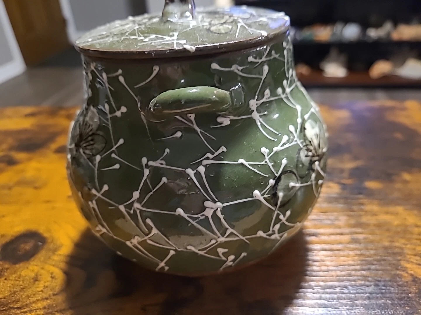 Vintage Japanese Teapot, Raised Pottery Enamel Detail,Does Have Chips