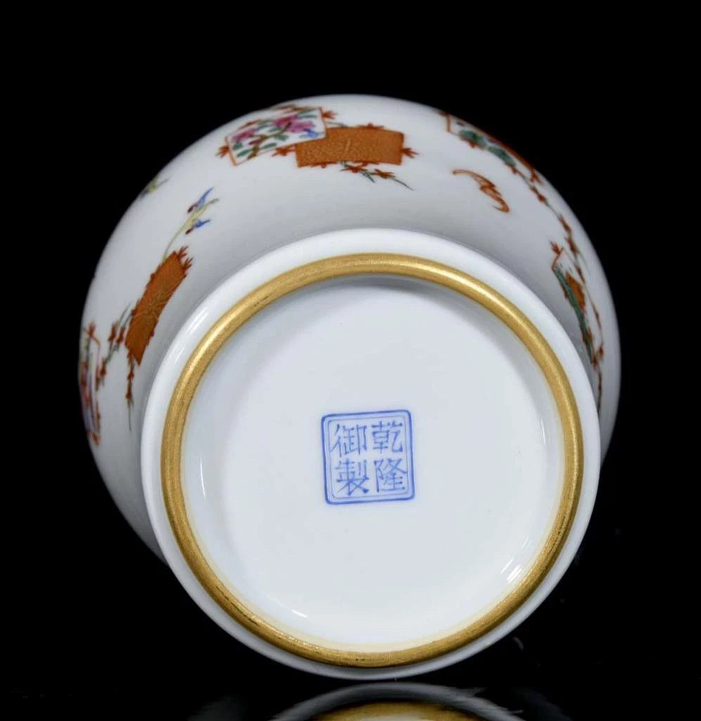 Qianlong Signed Old Chinese Colour Enamel Vase W/flower N3409