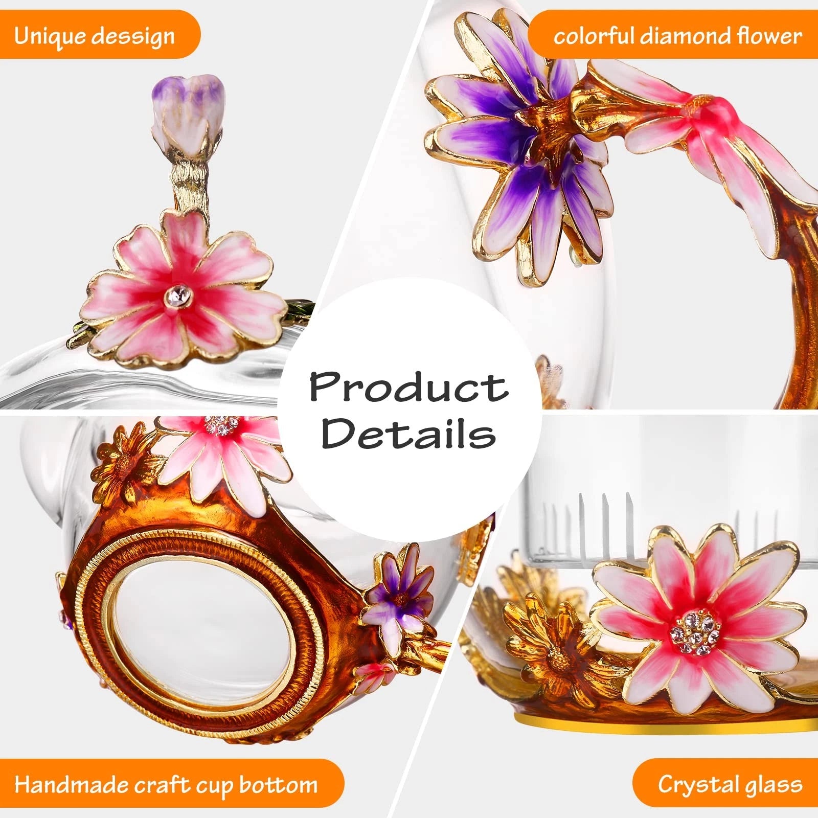35OZ Enamel Glass Flower Teapot With Removable Loose Tea Leaf Infuser Tea Mak...