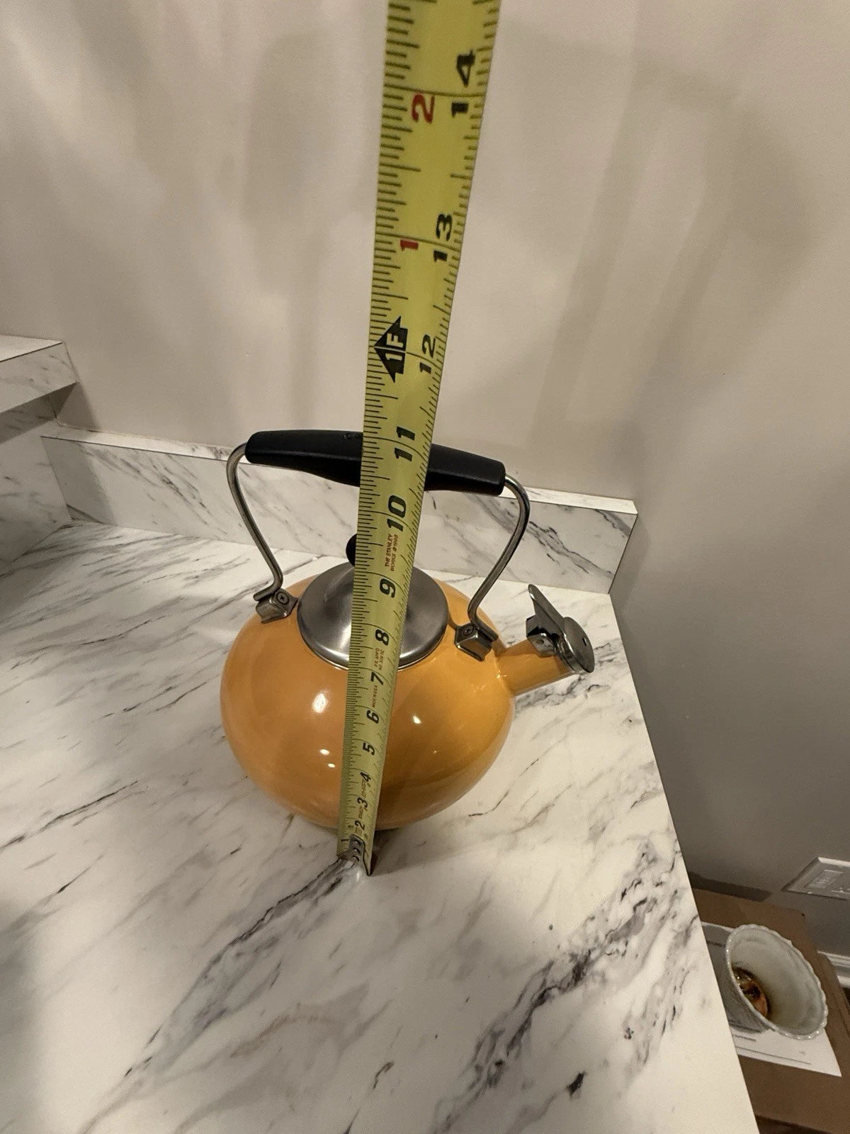 Vintage Chantal Whistling Tea Kettle Yellow Orange Enamel Color Metal