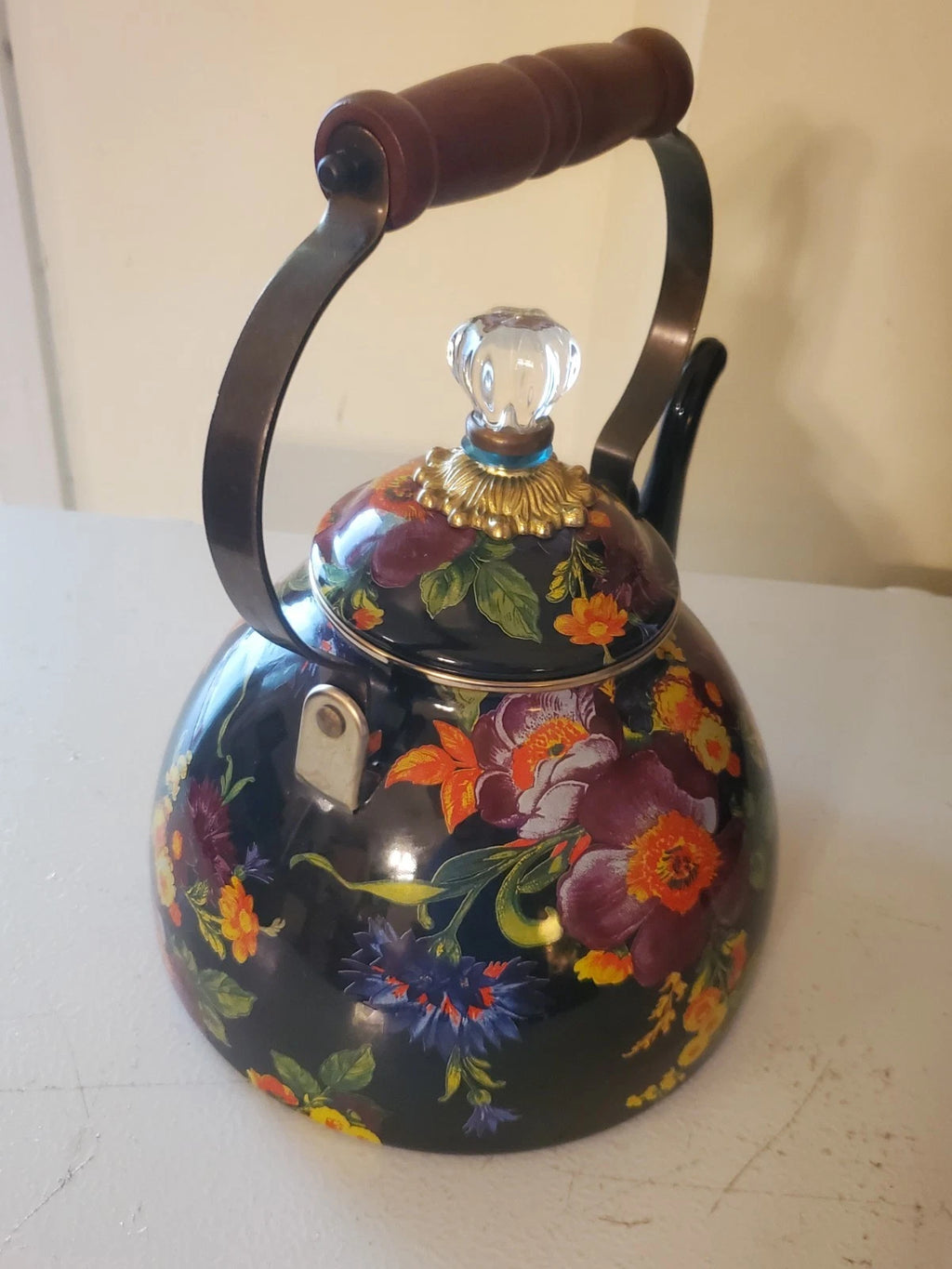 Mackenzie-Childs Black Flower Market Teapot Halloween Autumn Fall 3 QT Quart