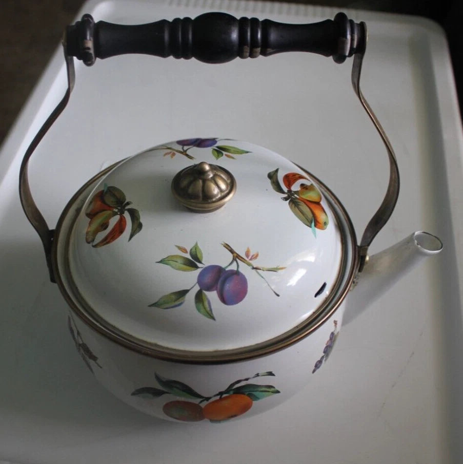 Dar Collection Tea Pot white with fruit and berry pictures on it.
