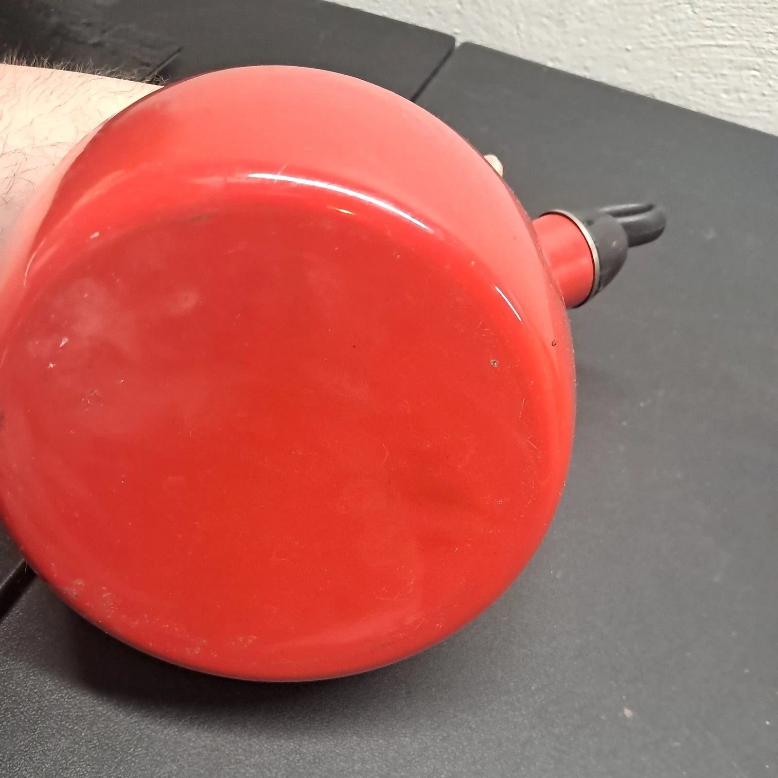 Copco Red Whistling Tea Kettle 2 Qt. Porcelain  used  good condition