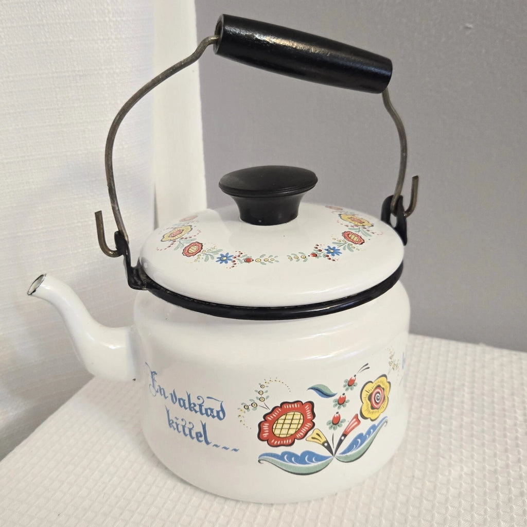 Vtg Berggren  Enamelware Teapot Tea Kettle Pennsylvania Dutch Folk Art READ