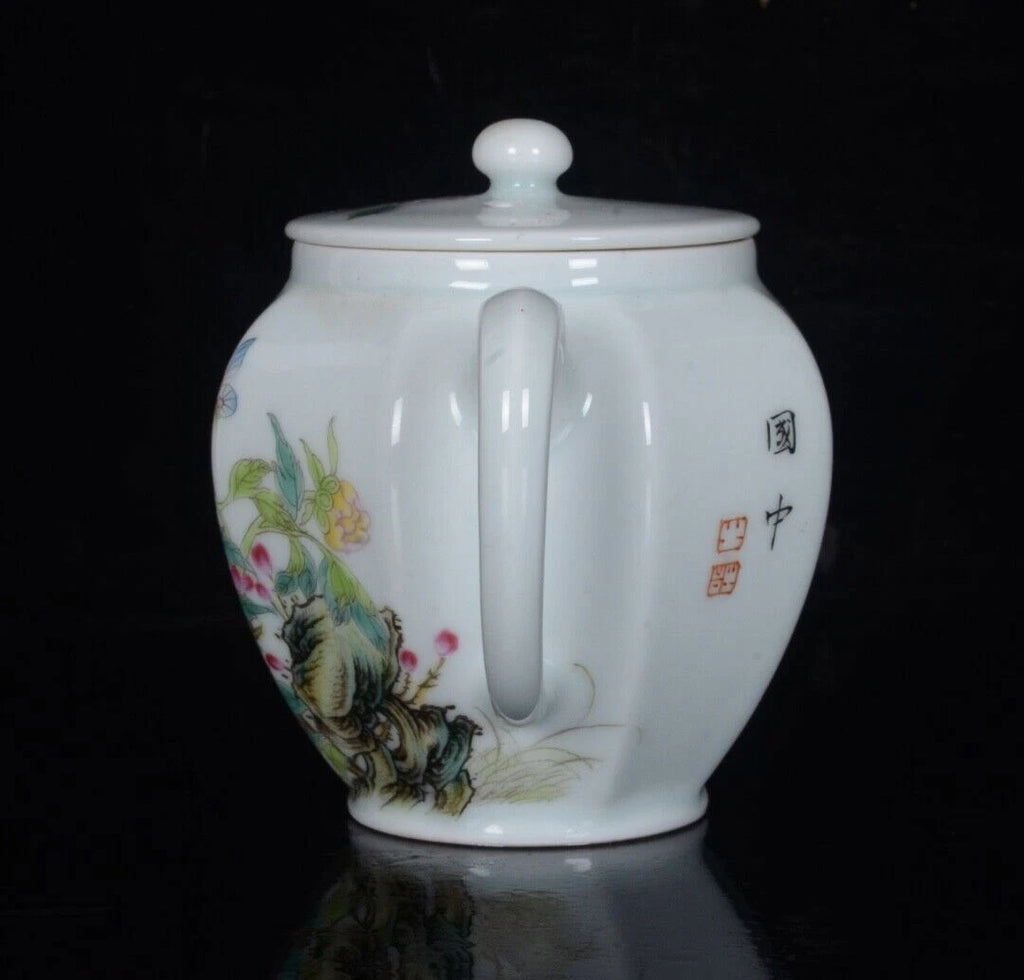 6“ China ancient Qing Yongzheng Celadon glaze Enamel color Floral pattern pot