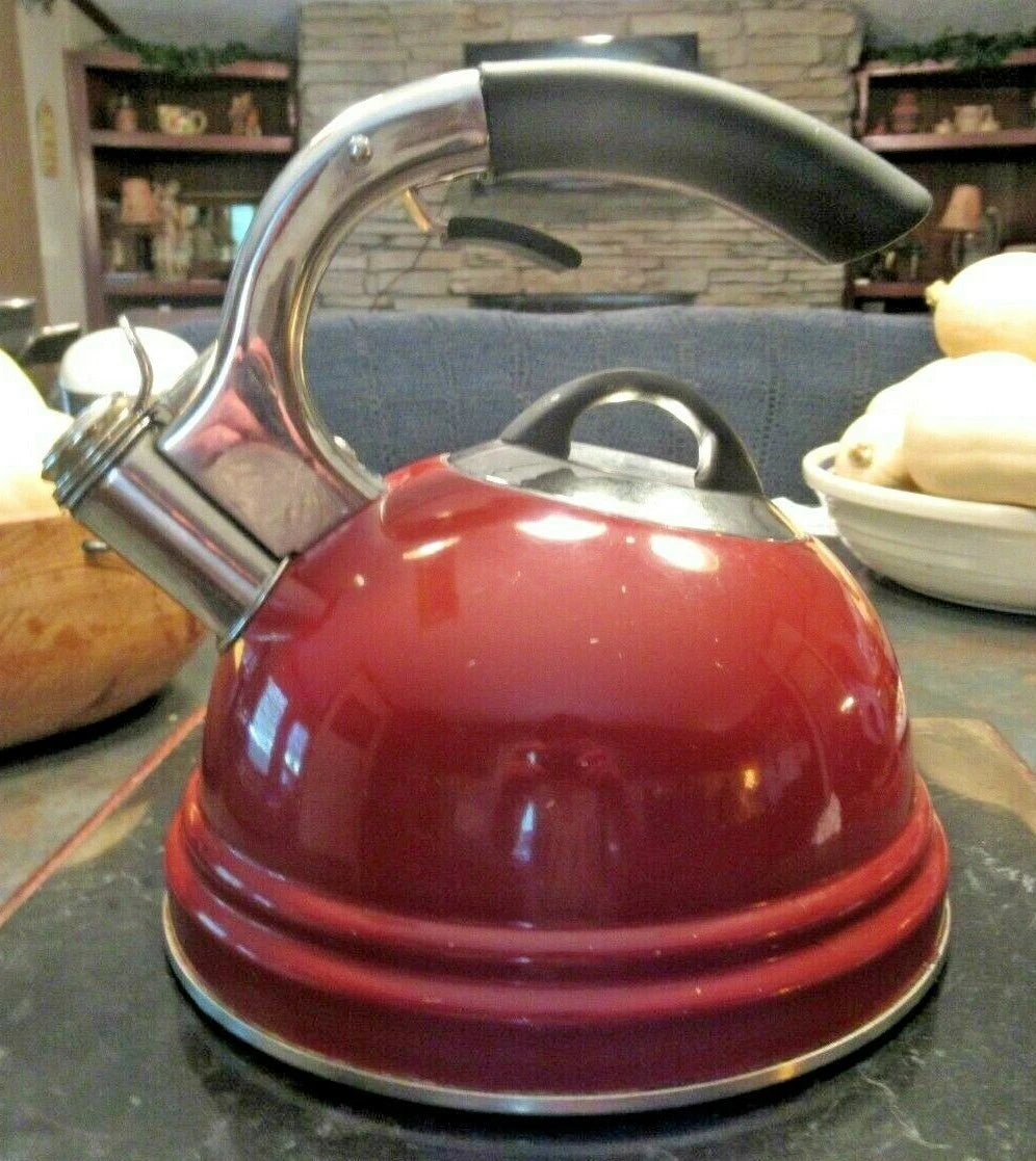Calidad 2.5L Professional Quality Red Enamel Stainless Whistling Teapot Kettle