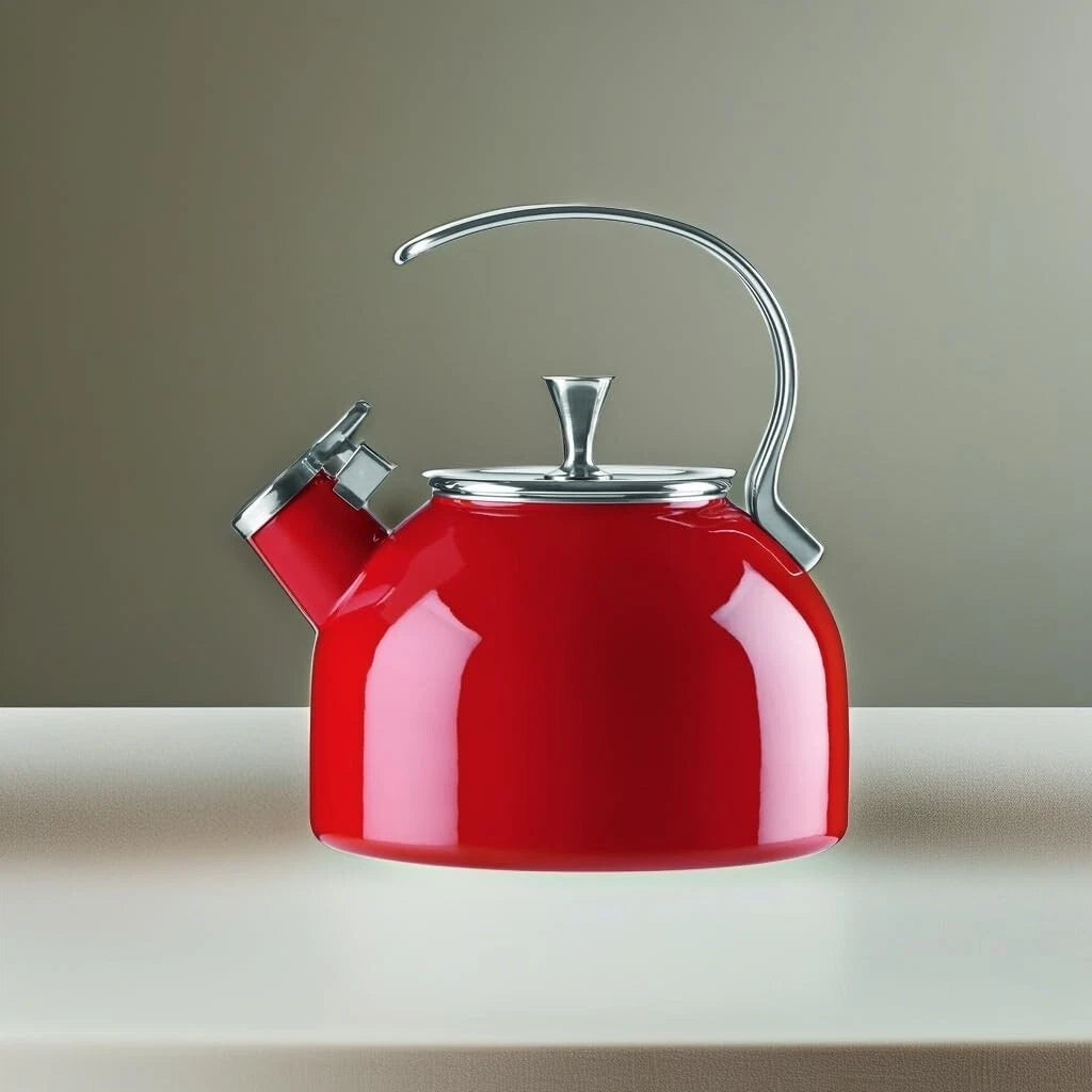 Vibrant Red Enamel Tea Kettle - 2.5 Quart Capacity for Fashionable Serving