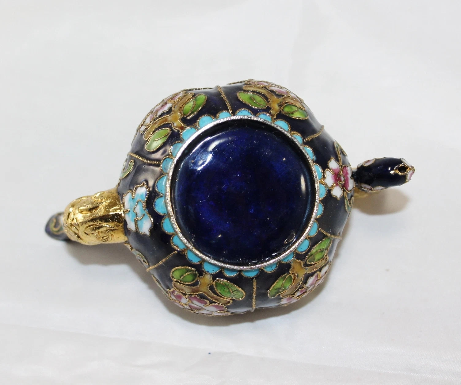 Miniature Cobal Blue Enamel Gilded Cloisonne Colorful Floral Teapot no Lid Cute
