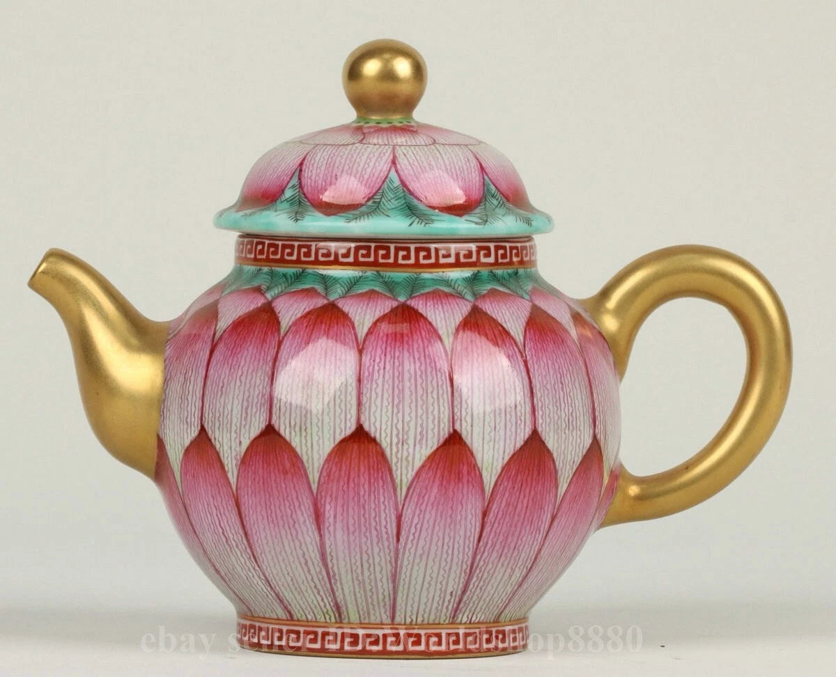 6" Yongzheng Marked Enamel Porcelain Gilt Lotus Flower Pattern Wine Tea Pot
