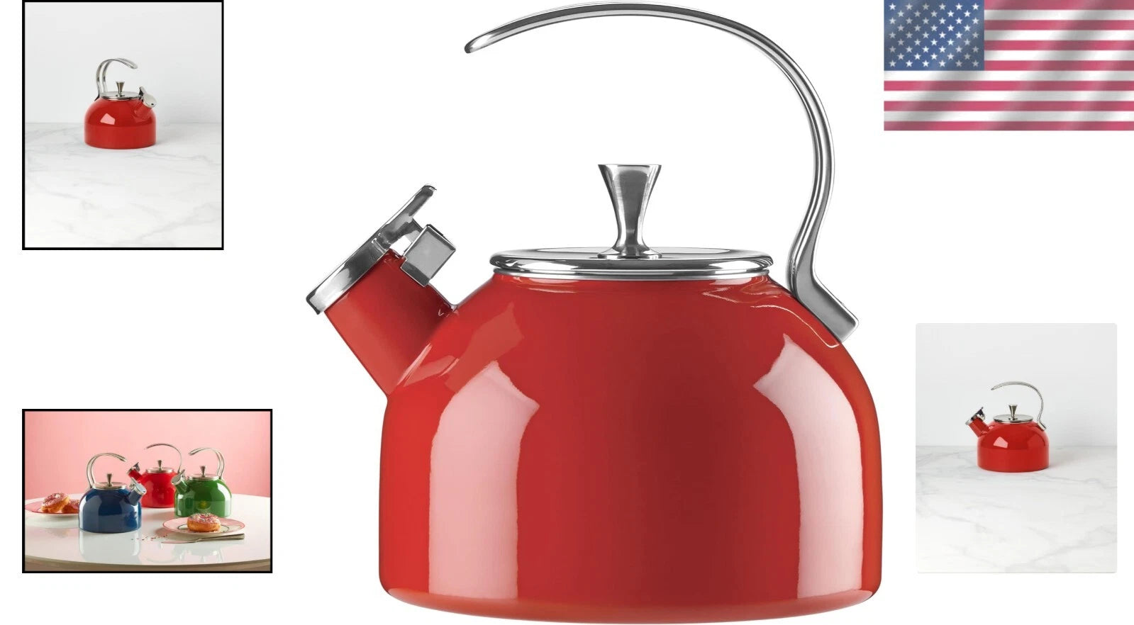 Vibrant Red Enamel Tea Kettle - 2.5 Quart Capacity for Fashionable Serving