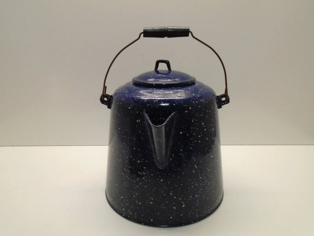 Vintage Dark BLUE GRANITEWARE Enamelware Enamel Coffee Tea Pot 12" Tall