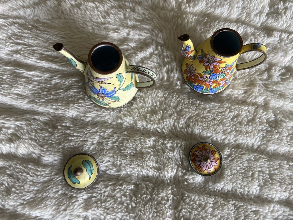 Collector’s Hand Painted Enamel Teapot Flowers  Butterflies Kelvin Chen Unsigned