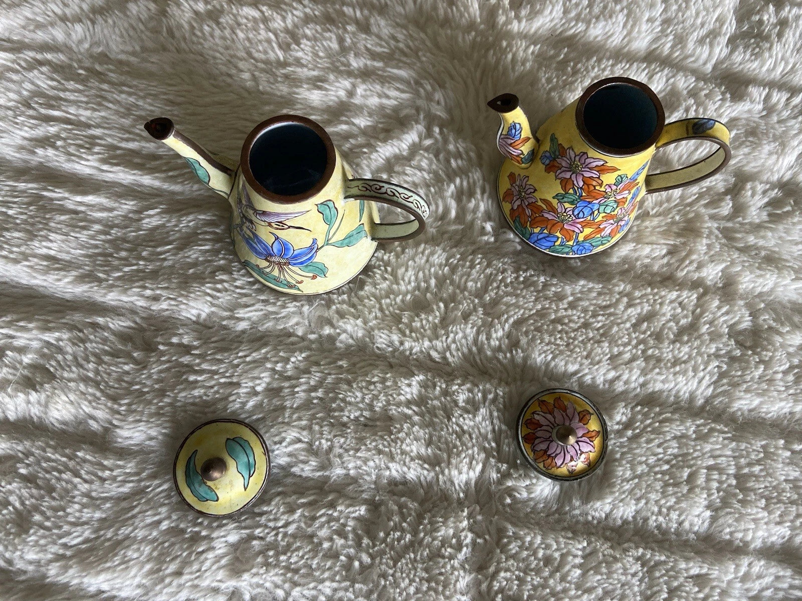 Collector’s Hand Painted Enamel Teapot Flowers  Butterflies Kelvin Chen Unsigned