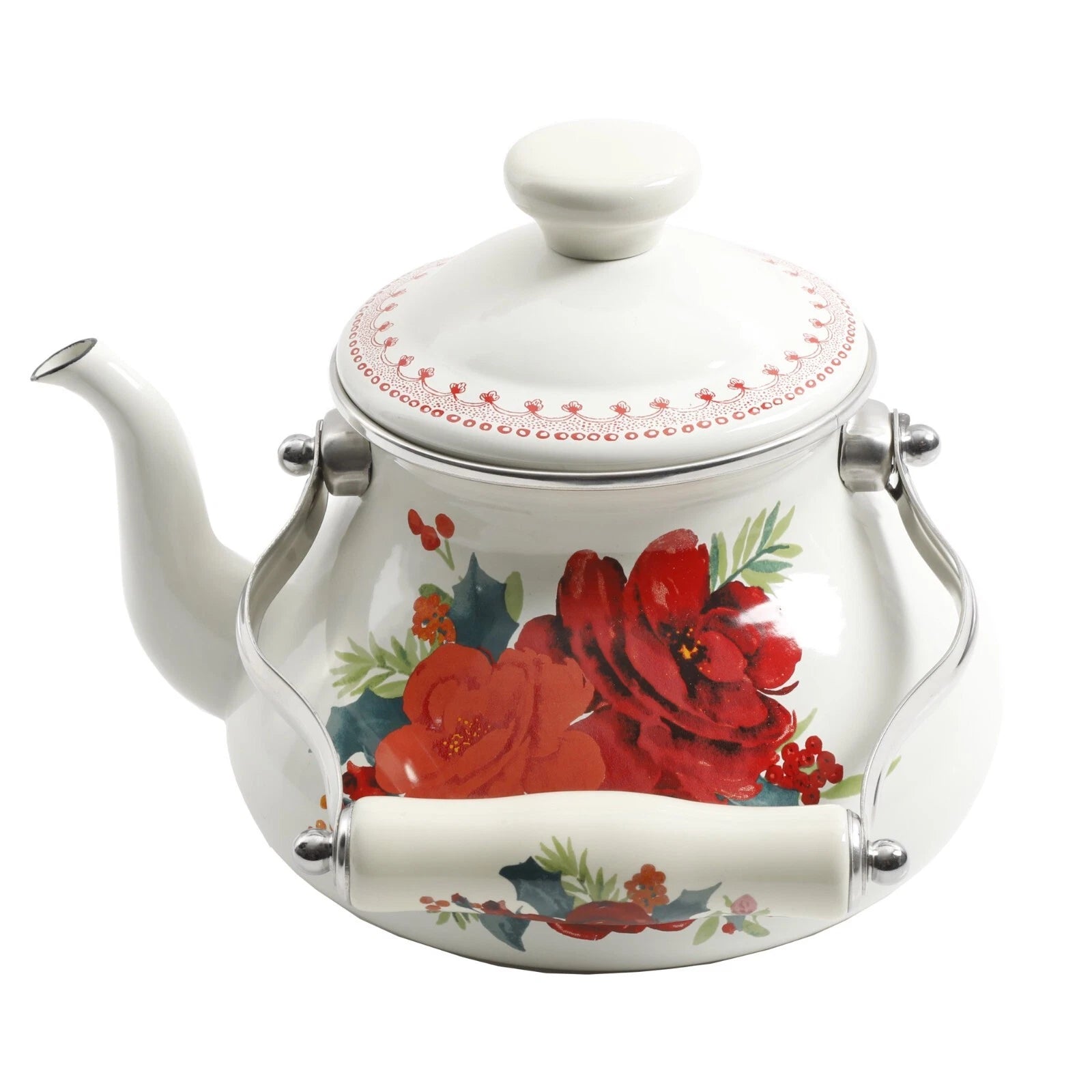 Pioneer Woman Teapot Kettle 1.9 Quart Farmhouse Decor Cheerful Rose Ree Drummond
