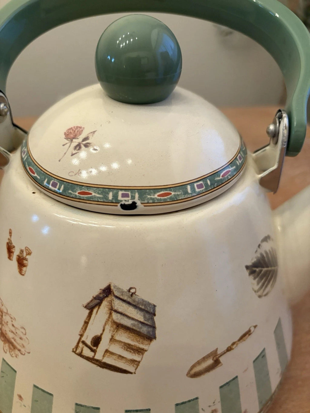 Pfaltzgraff Naturewood Garden Metal Enamelware Teapot Tea Pot Kettle 2.5 QT