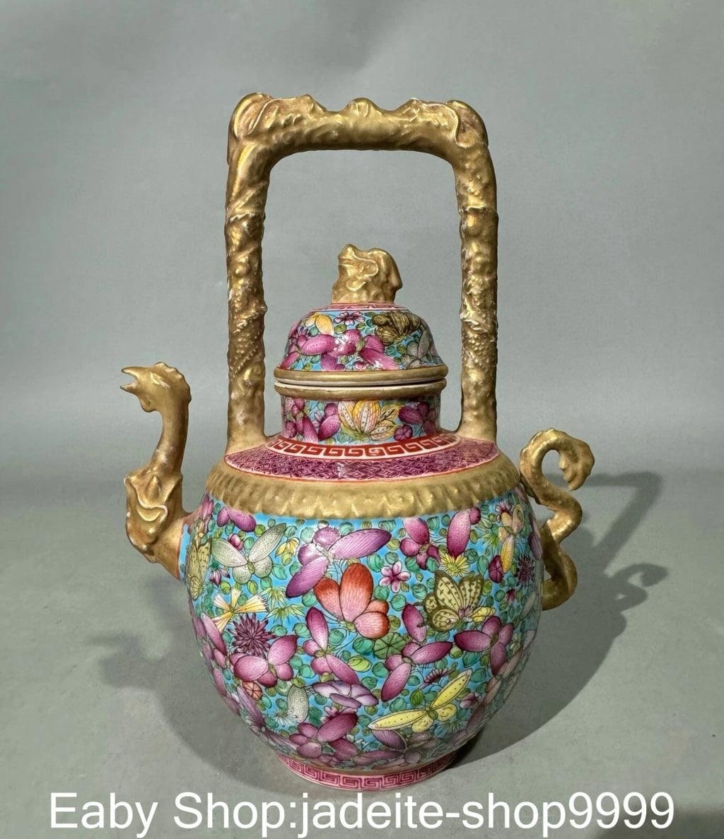 8.6" Yongzheng Dynasty Enamel Colour Porcelain Gilt Flower Phoenix Kettle Pot