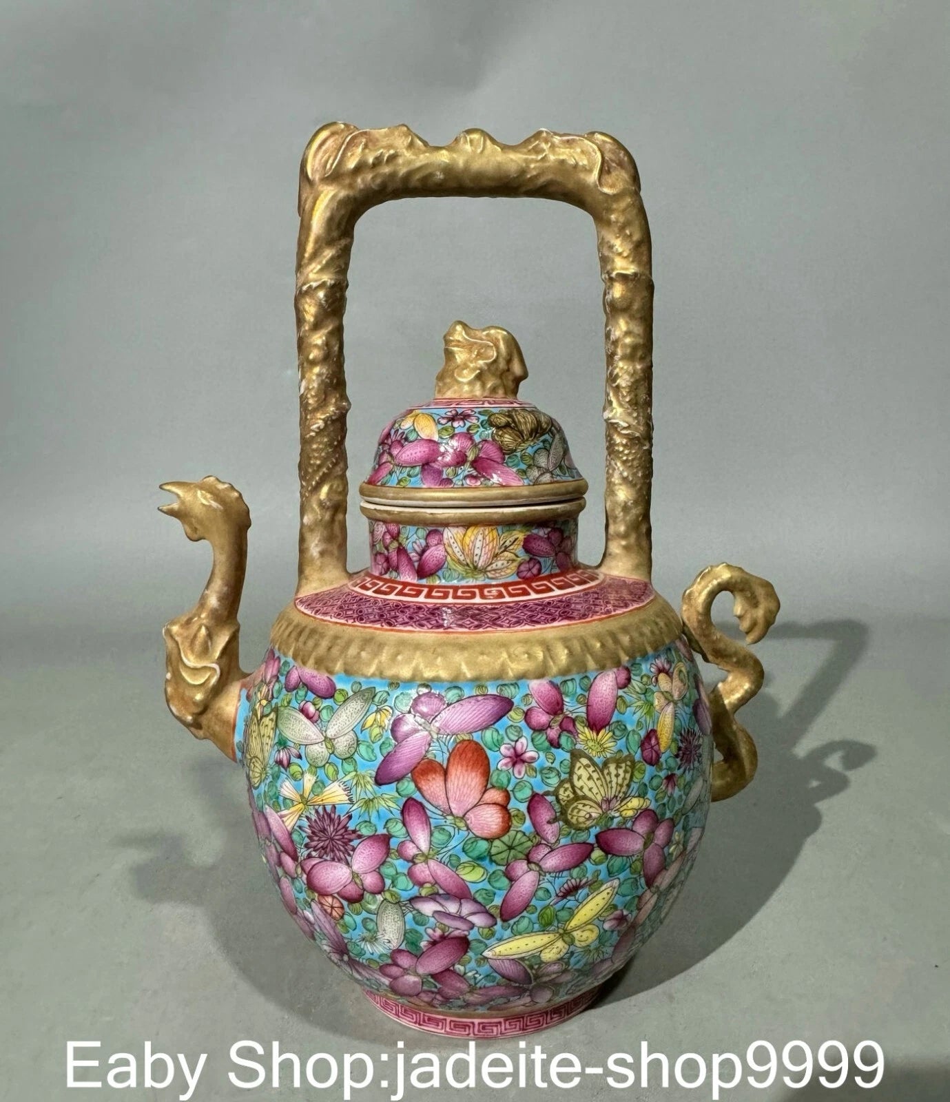 8.6" Yongzheng Dynasty Enamel Colour Porcelain Gilt Flower Phoenix Kettle Pot