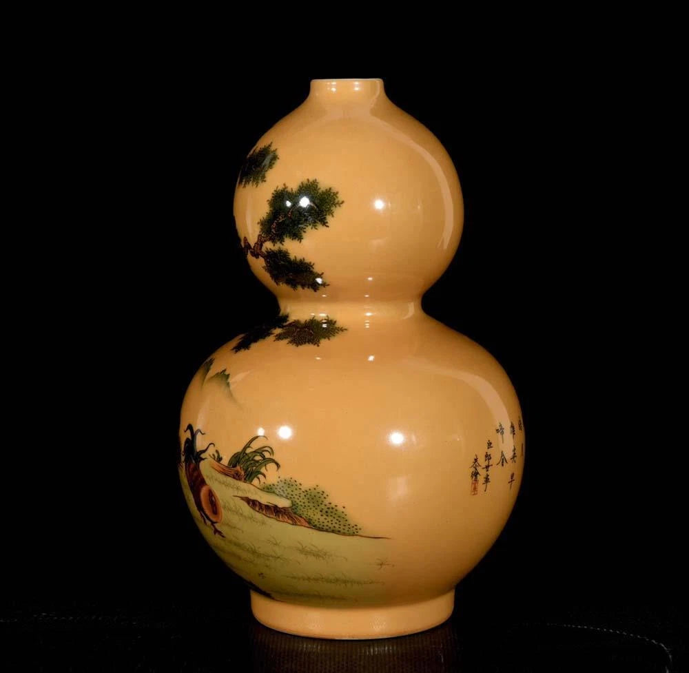 37CM Qianlong Signed Old Chinese Colour Enamel Vase W/cock N3324