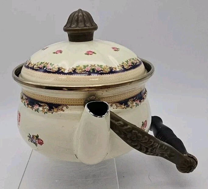 VTG 1960's Asta Fissler Enamelware 7 Piece Set Lidded Terrine Kettle Warmer Tray