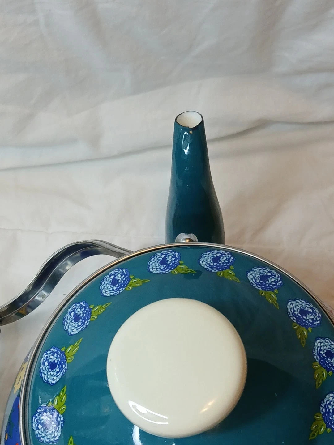 The Pioneer Woman Dazzling Dahlias Enamel Steel Teal 1.9 Quart Tea Kettle Pot