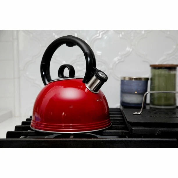 COPCO 2 QT Whistling Tea Pot Kettle Rich Cherry Red Enamel on Steel