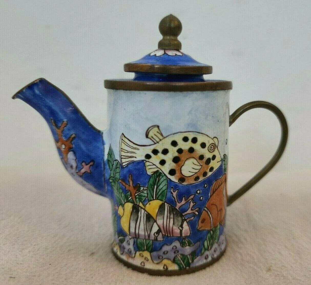 Empress Arts Miniature Enamel Teapot Ocean Sea Fish