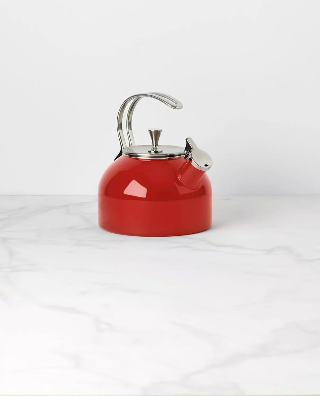 Vibrant Red Enamel Tea Kettle - 2.5 Quart Capacity for Fashionable Serving