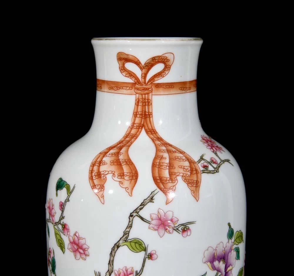 Yongzheng Signed Pair Old Chinese Colour Enamel Vase W/flower N3363