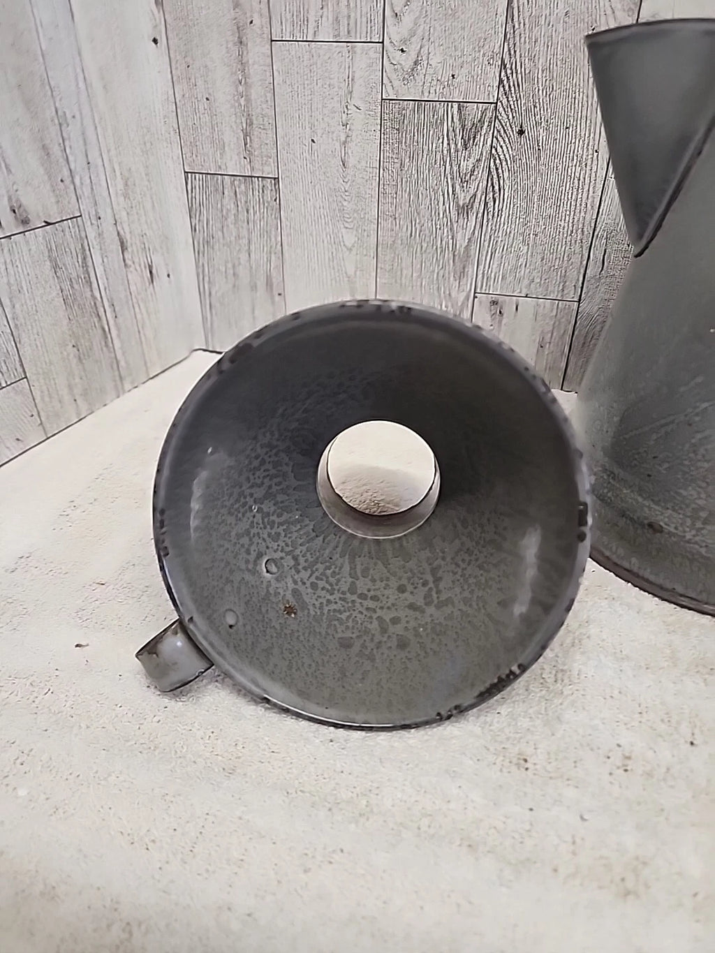 Stunning Vtg Grey Enamel Splatterware Lot Agate Can. Spout Teapot Bundt Pan Farm