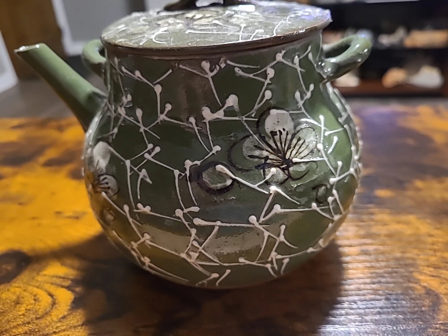 Vintage Japanese Teapot, Raised Pottery Enamel Detail,Does Have Chips